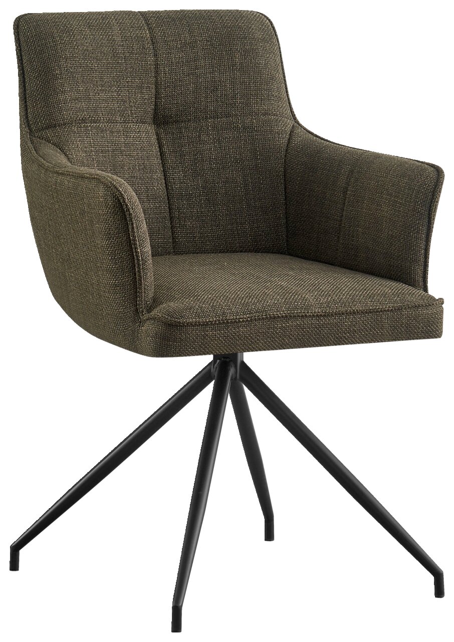 Novel Fauteuil BILL Moderner Armlehnstuhl mit dunkelgrünem Stoffbezug und schwarzem Metallgestell, seitliche Perspektive