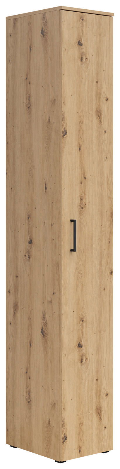 Mehrzweckschrank aus Holz mit natürlicher Maserung, seitliche Perspektive