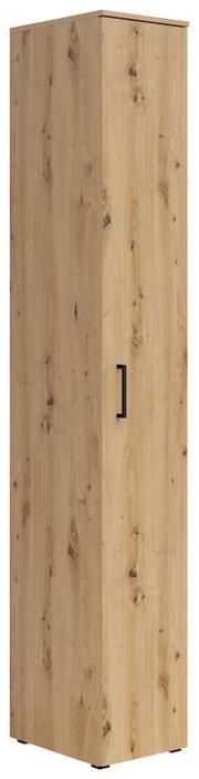 Mehrzweckschrank aus Holz mit natürlicher Maserung, seitliche Perspektive