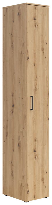 Mehrzweckschrank aus Holz mit natürlicher Maserung, seitliche Perspektive