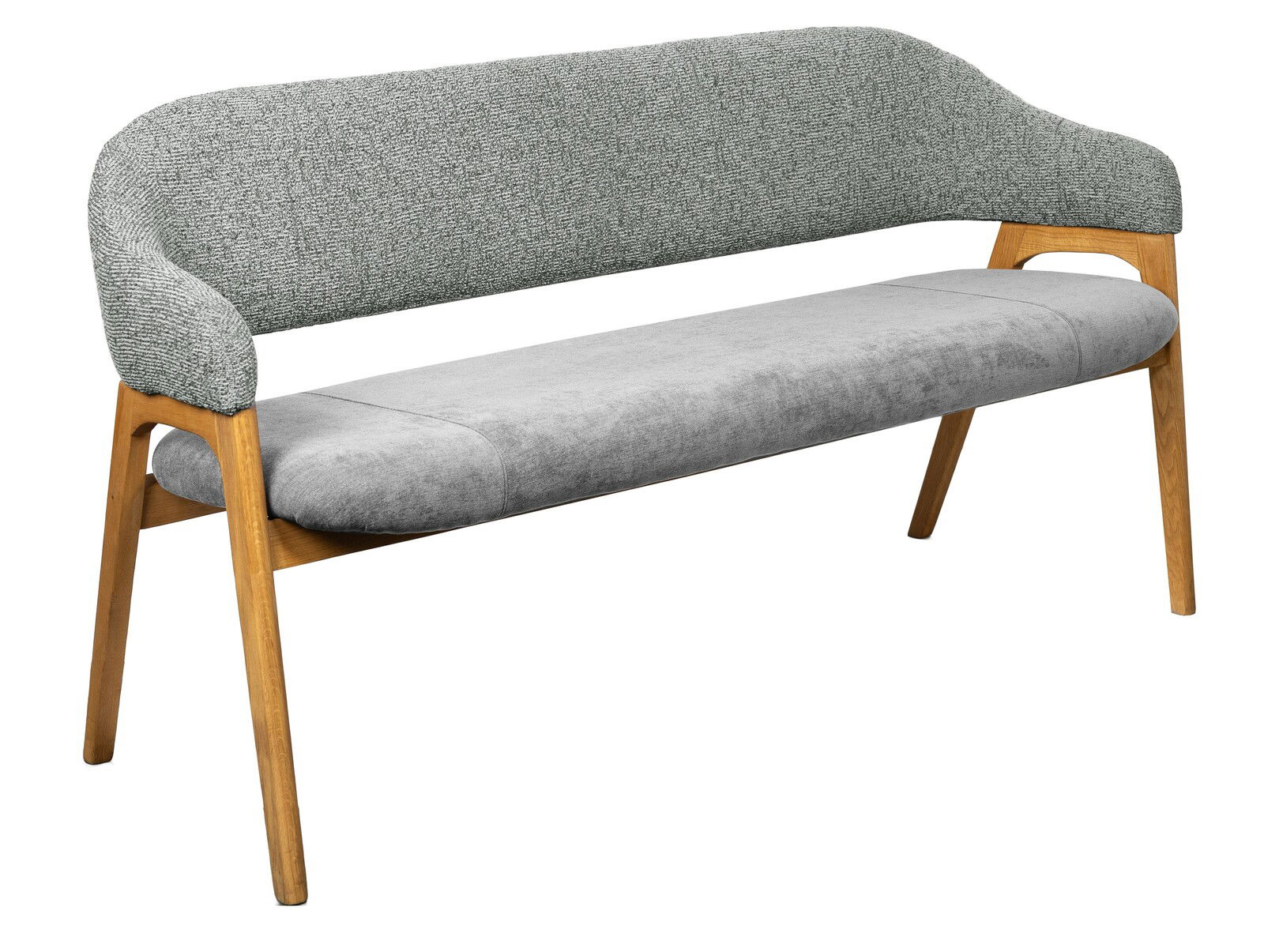 Linea Natura Sitzbank BERTI Graue Sitzbank mit Holzbeinen, seitliche Perspektive