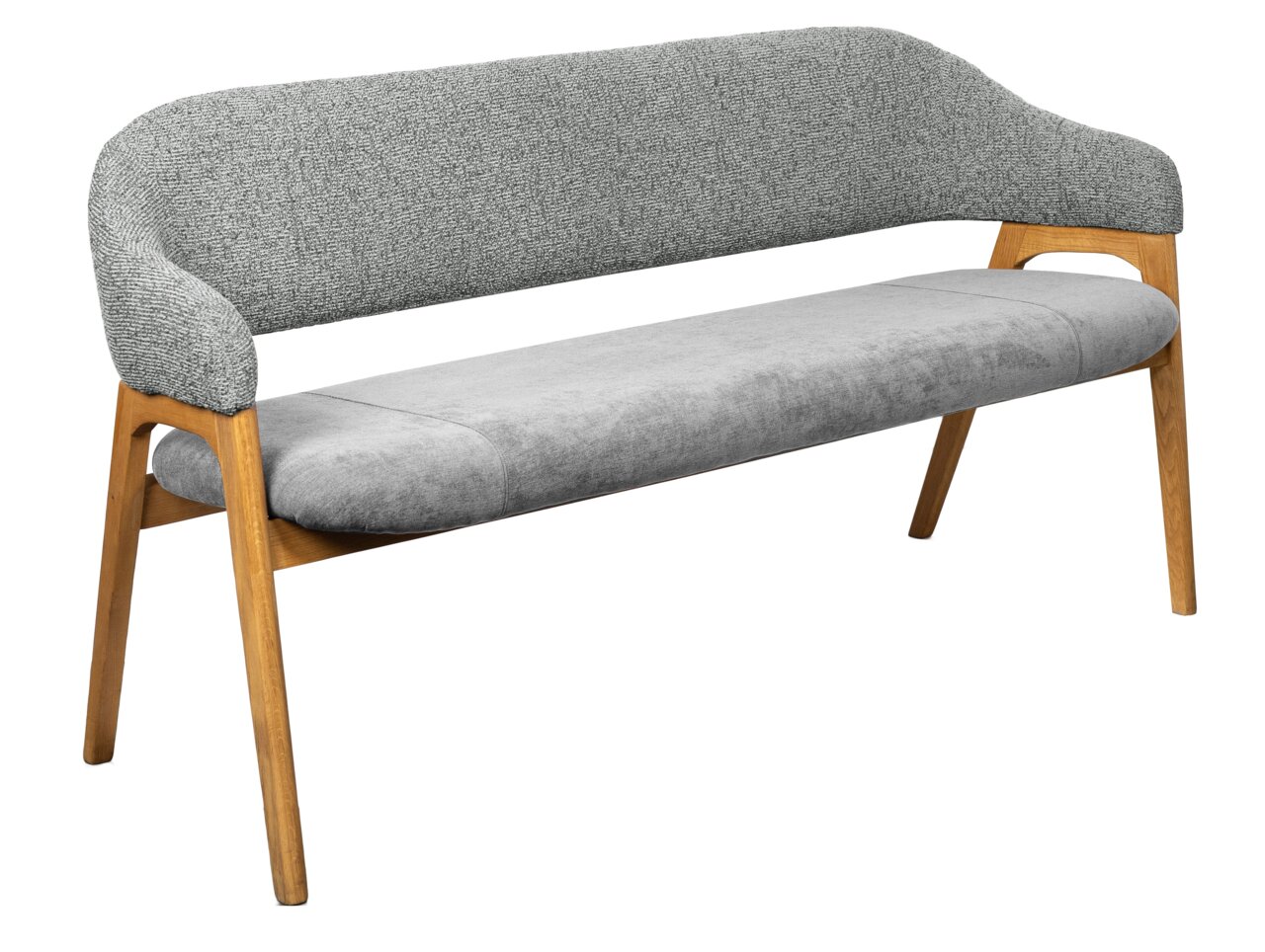 Linea Natura Sitzbank BERTI Graue Sitzbank mit Holzbeinen, seitliche Perspektive