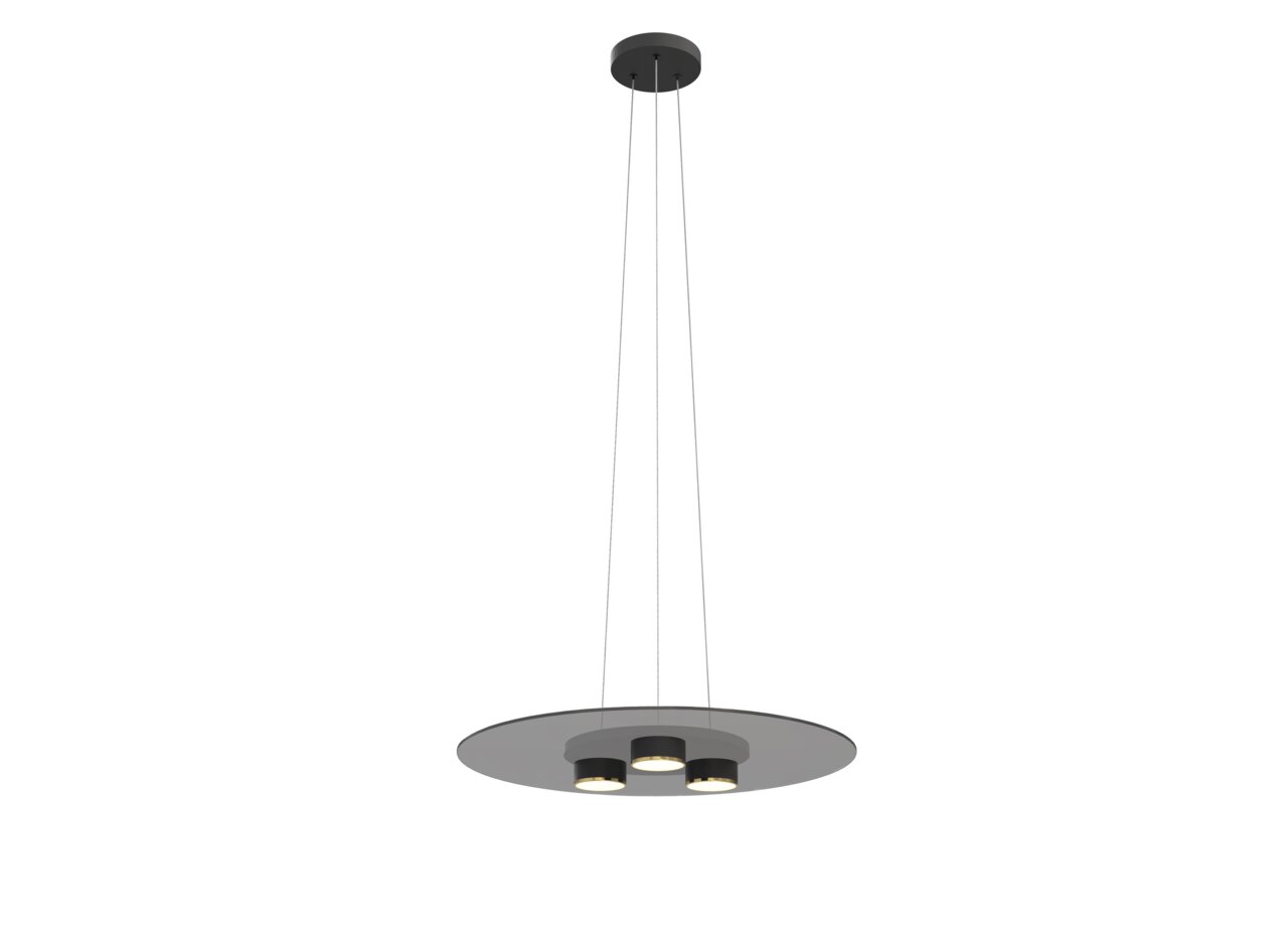 Moderne Pendelleuchte Lannion mit drei Lichtquellen, hängend von der Decke, seitliche Perspektive