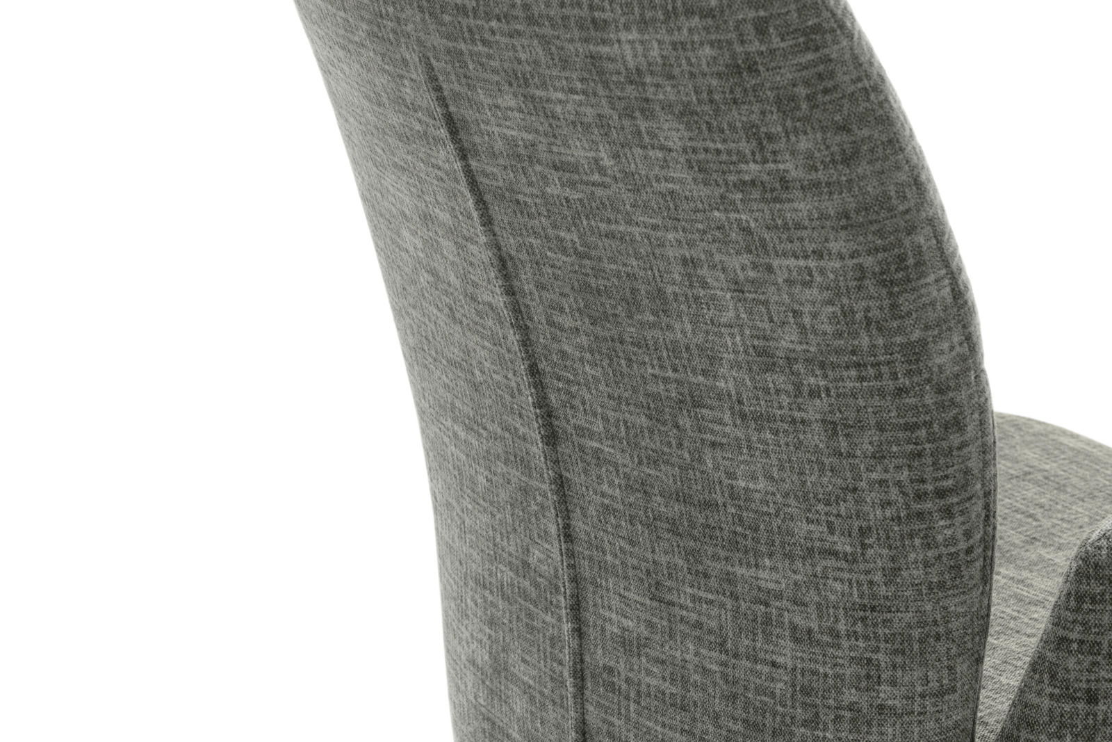 Rückansicht eines grauen Sessels mit texturierter Stoffoberfläche