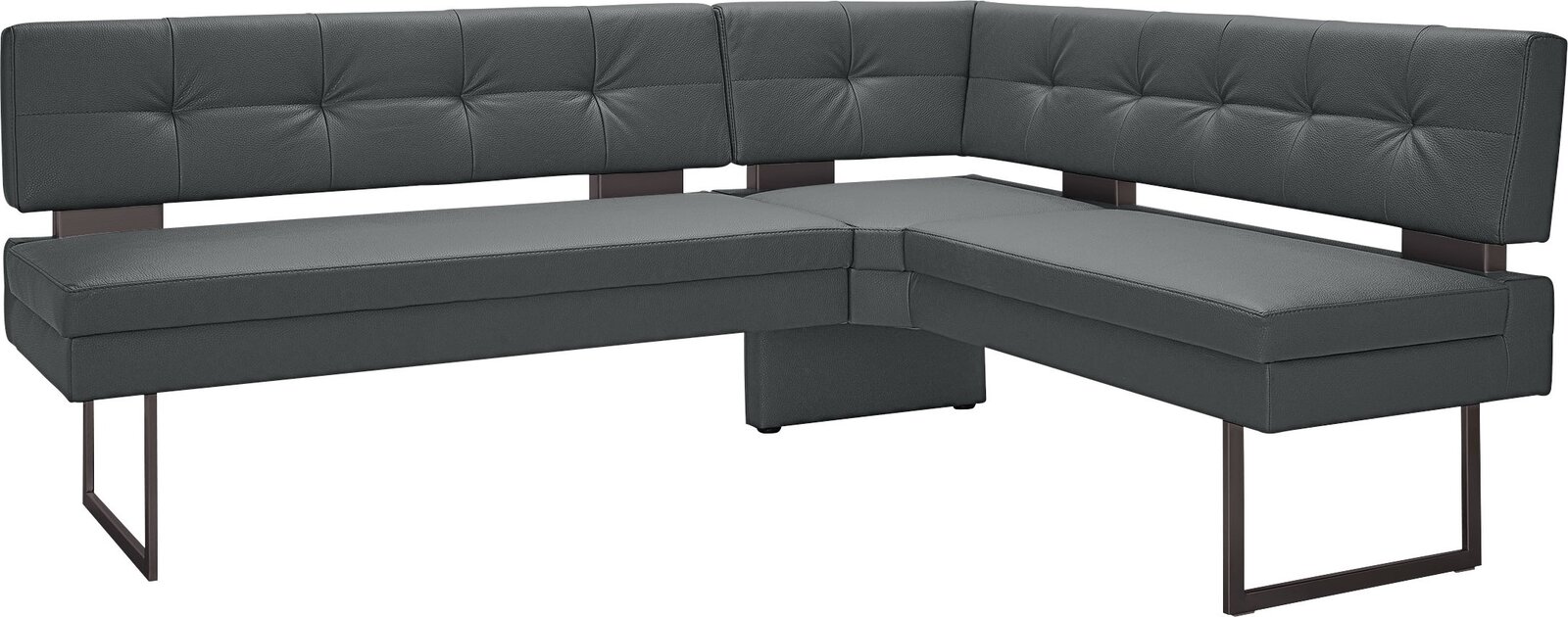 Dieter Knoll Eckbank LIMONE Moderne Eckbank in dunklem Leder mit Metallbeinen, seitliche Perspektive