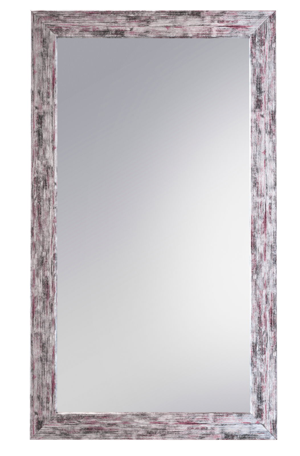 Rechteckiger Spiegel mit rustikalem Rahmen in Holzoptik, frontal betrachtet.