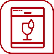 Symbol eines Glases mit einem Tropfen, dargestellt in einem stilisierten Fensterrahmen, aus der Vorderansicht.