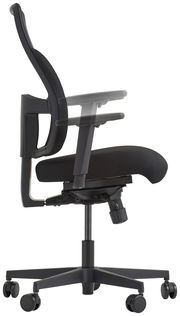 Moderner schwarzer Drehstuhl mit ergonomischem Design, Seitenansicht