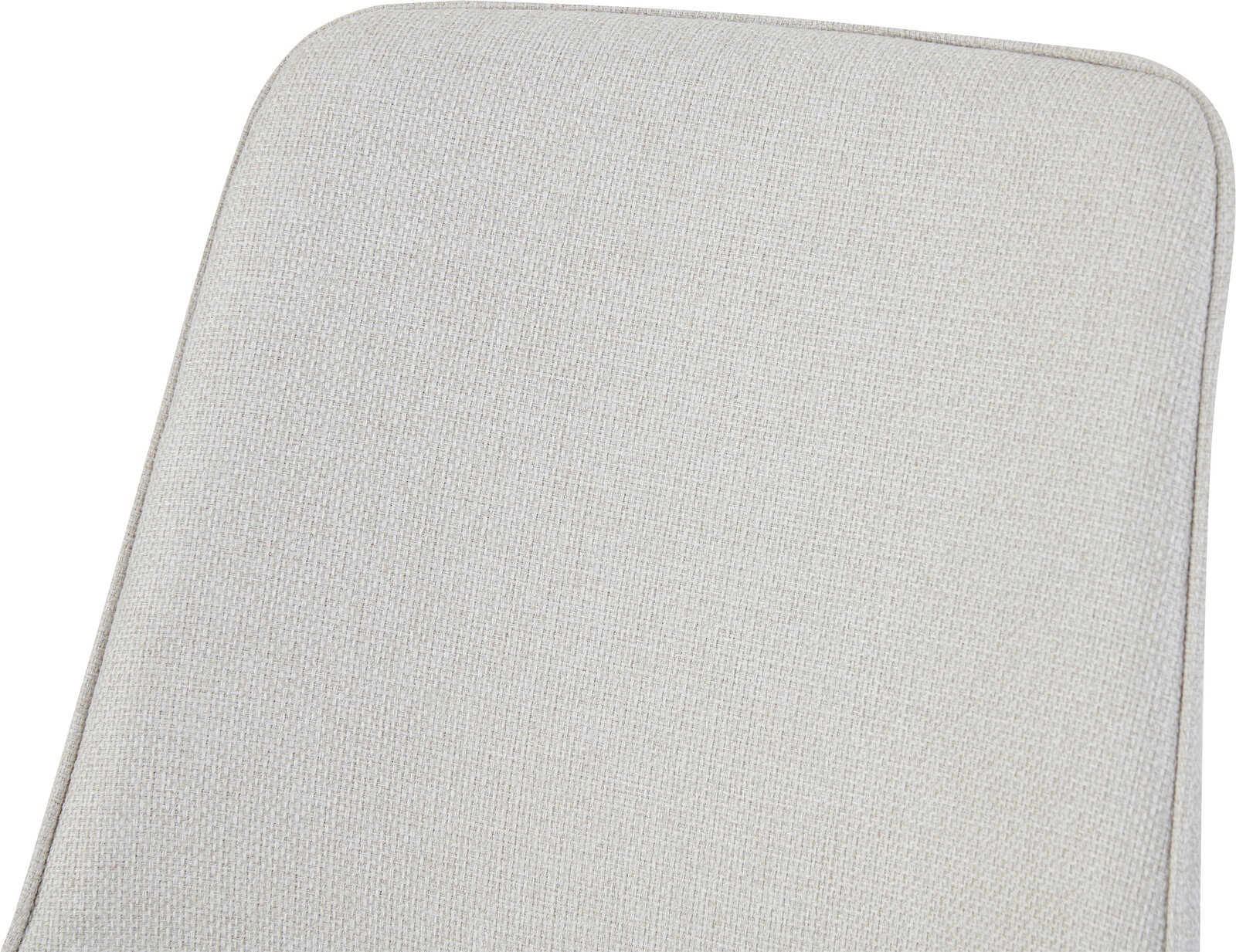 Nahaufnahme in leicht schräger Draufsicht auf eine hellbeige, rechteckige Polsterauflage mit abgerundeten Ecken und strukturierter Stoffoberfläche.