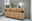 Modernes Sideboard aus Holz mit schwarzen Akzenten, dekoriert mit einer Pflanze, Büchern und einer Lampe, seitliche Perspektive.