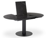 Runder Esstisch mit schwarzer Marmoroptik, ausziehbar, seitliche Perspektive
