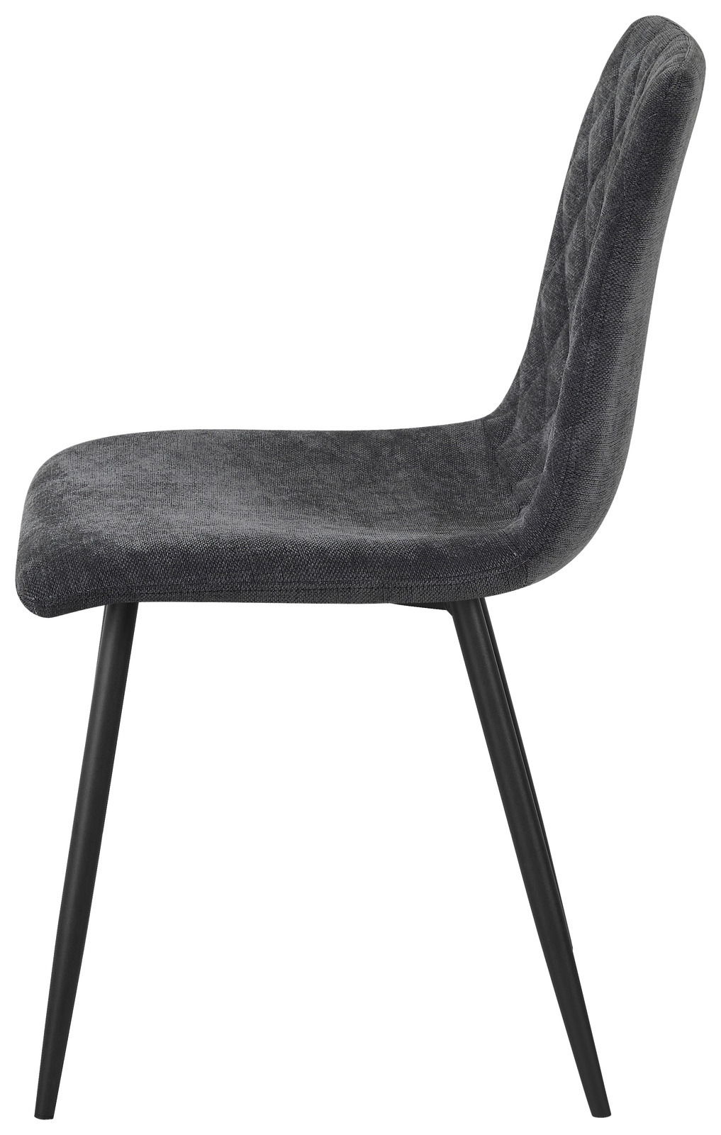 Moderner grauer Stuhl mit schwarzem Metallgestell, Seitenansicht