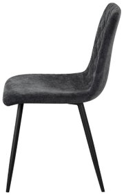 Moderne grijze stoel met zwart metalen frame, zijaanzicht