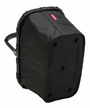 Schwarzer Einkaufskorb mit stabilem Rahmen und Tragegriff, seitliche Perspektive