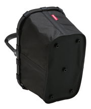 Schwarzer Einkaufskorb mit stabilem Rahmen und Tragegriff, seitliche Perspektive