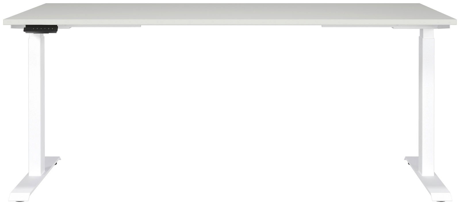 Moderner E-Schreibtisch 180x80 cm in Weiß, frontal betrachtet