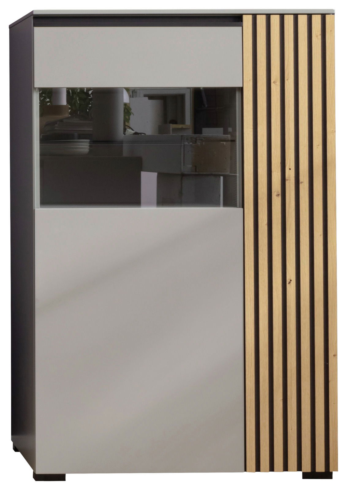 Moderano Highboard ARTA Modernes Highboard CASSANDO ARTA mit Holz- und Glaselementen, Frontansicht