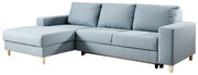Graues Ecksofa mit Ottomane links, moderne und schlichte Gestaltung, Perspektive von vorne links