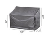 Graue Bankhülle in schräger Perspektive mit den Maßen 160 cm Breite, 75 cm Tiefe und 85 cm Höhe.