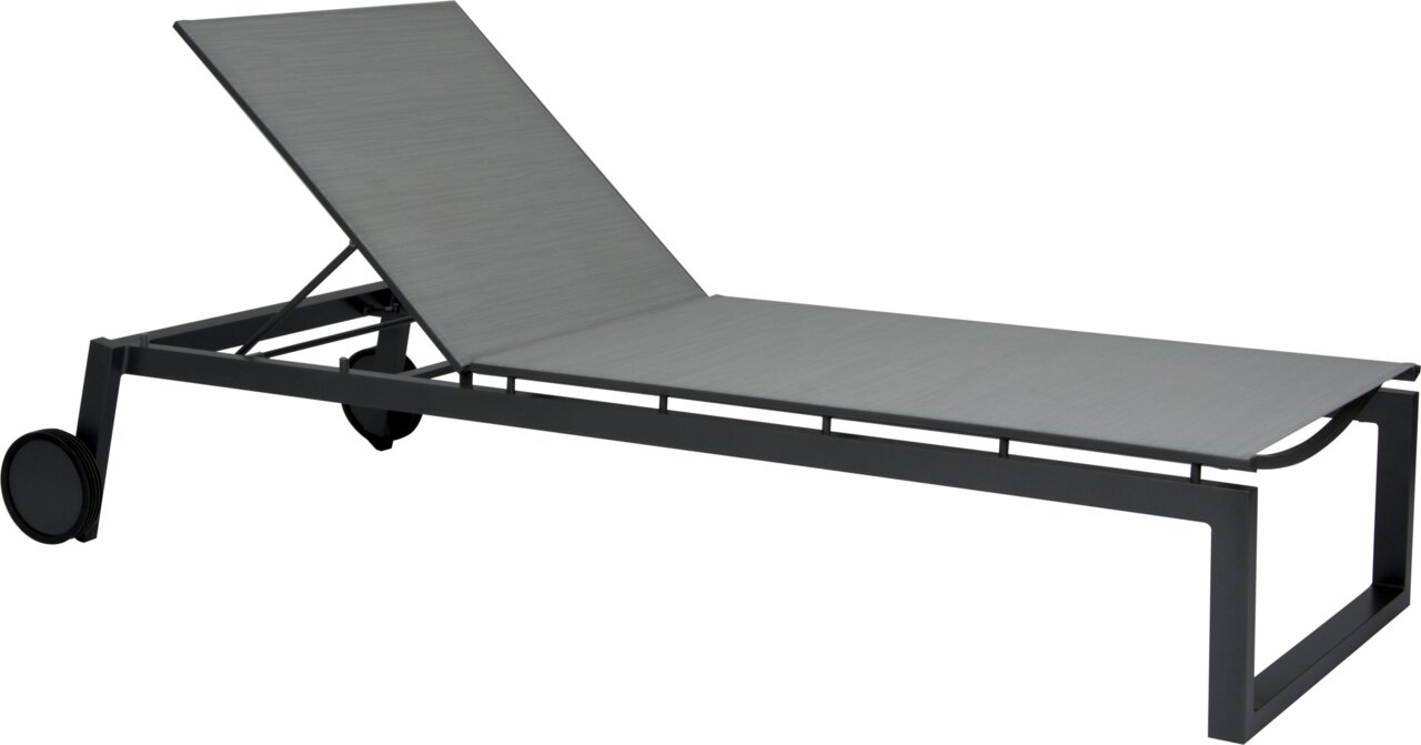 Stern Rollenliege ROBIN Seitliche Ansicht einer modernen Rollenliege mit verstellbarer Rückenlehne und robustem Metallrahmen.