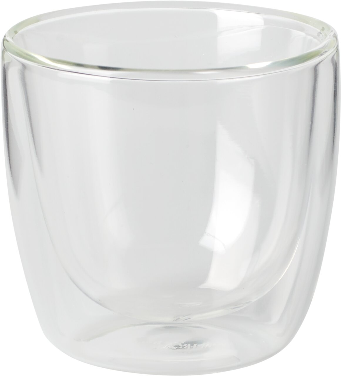 Transparenter doppelwandiger Glasbecher, seitliche Perspektive