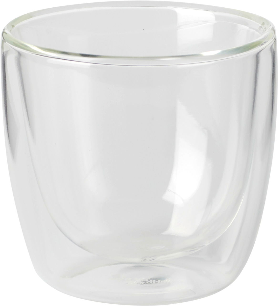 Transparenter doppelwandiger Glasbecher, seitliche Perspektive