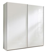 Weißer Schwebetürenschrank XORA SYSTEMA, frontal fotografiert, mit zwei großen Türen und modernem Design.