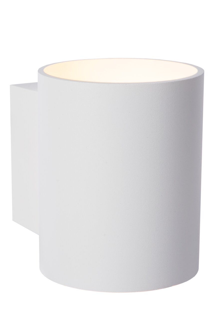 Lucide Wandlamp XERA Moderne weiße Wandleuchte in zylindrischer Form, seitliche Perspektive