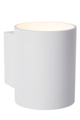 Moderne weiße Wandleuchte in zylindrischer Form, seitliche Perspektive