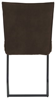 Rückansicht eines braunen Freischwinger-Stuhls mit schwarzem Metallgestell.