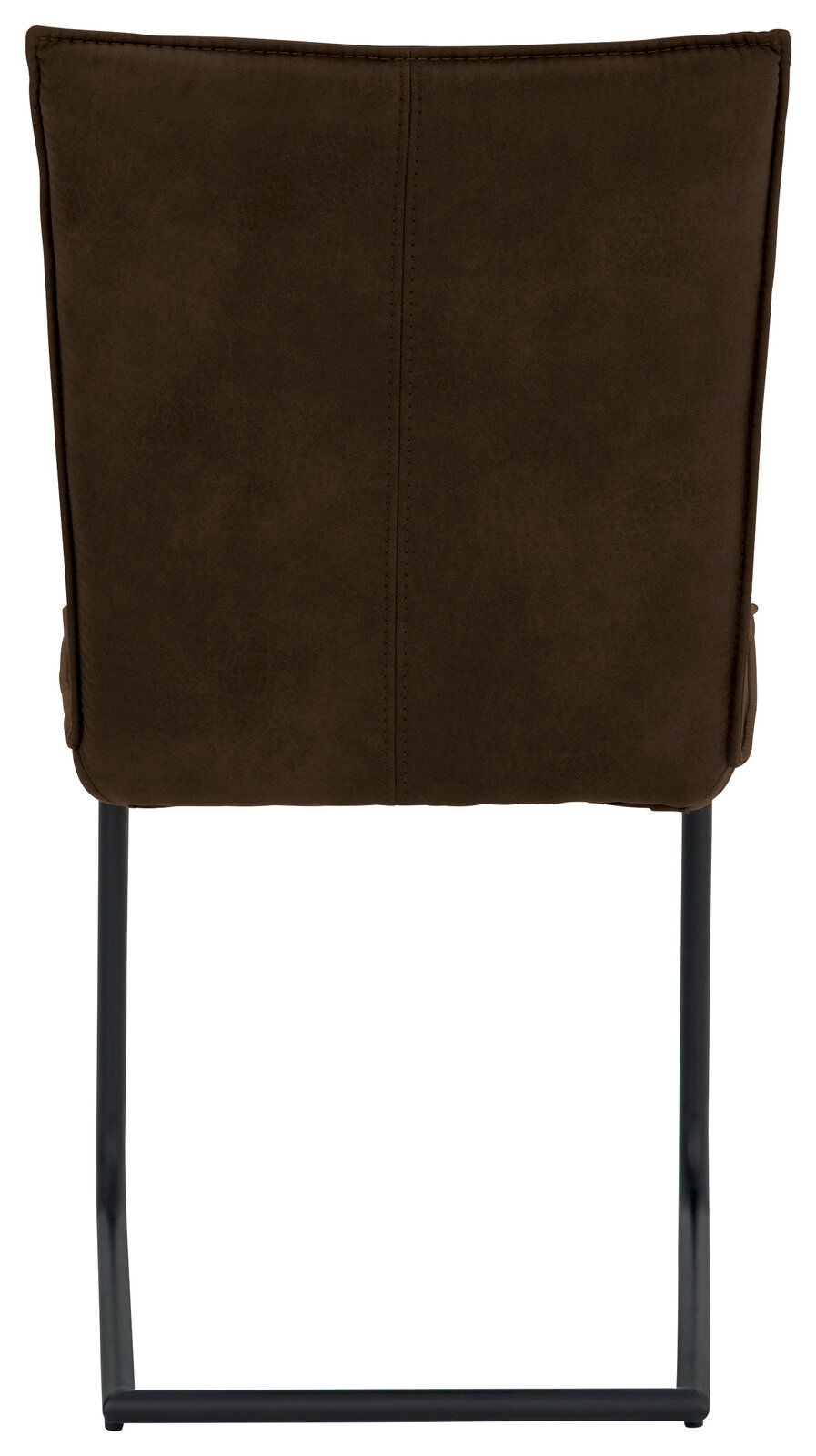 Rückansicht eines braunen Freischwinger-Stuhls mit schwarzem Metallgestell.