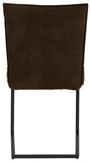 Rückansicht eines braunen Freischwinger-Stuhls mit schwarzem Metallgestell.