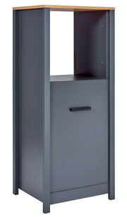 Herd-Umbauschrank in grauer Farbe mit Holzoberfläche, frontal betrachtet