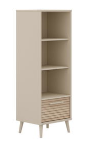 Schmales Standregal Paidi EEFJE mit zwei offenen Fächern und einer Schublade, seitliche Perspektive