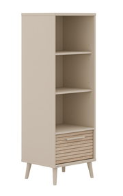 Schmales Standregal Paidi EEFJE mit zwei offenen Fächern und einer Schublade, seitliche Perspektive