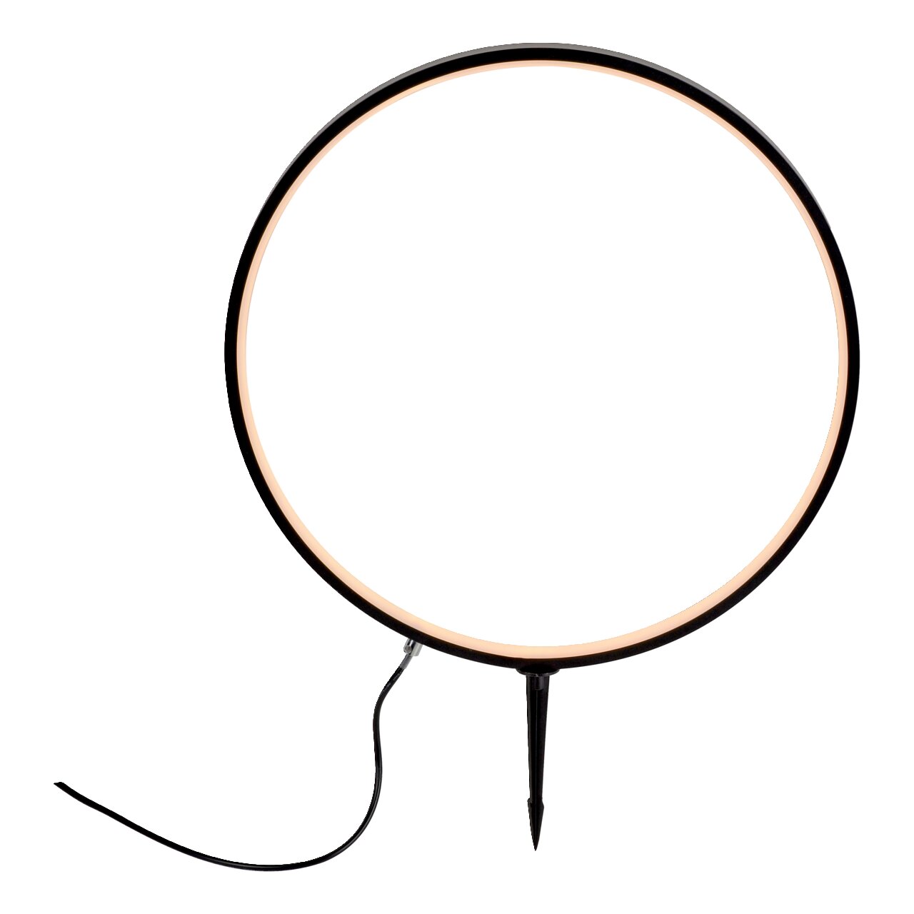 Runde Erdspießleuchte ZIRKULU in schwarzem Design, seitliche Perspektive