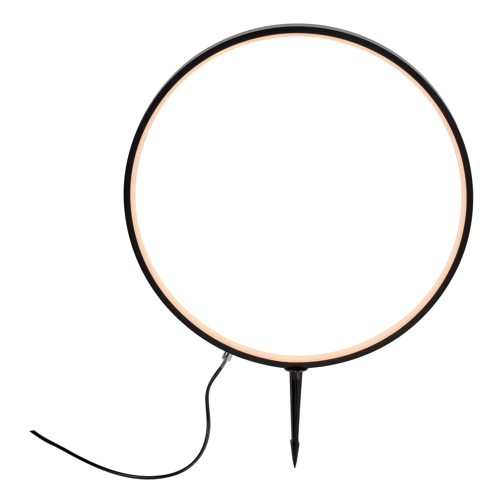 Runde Erdspießleuchte ZIRKULU in schwarzem Design, seitliche Perspektive