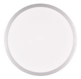 Runde Deckenleuchte YUMA in Draufsicht mit silbernem Rand und weißer Oberfläche
