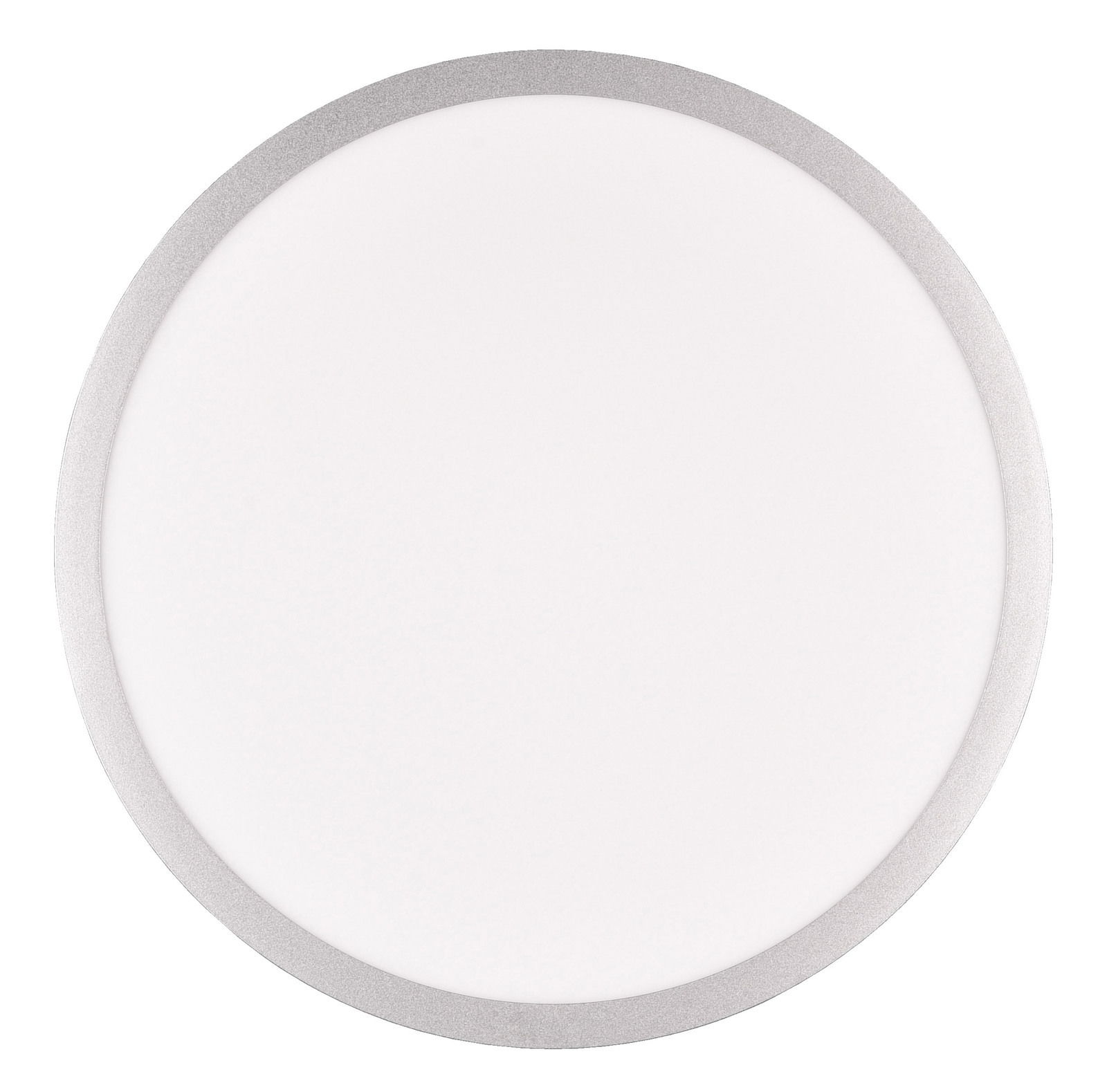 Runde Deckenleuchte YUMA in Draufsicht mit silbernem Rand und weißer Oberfläche