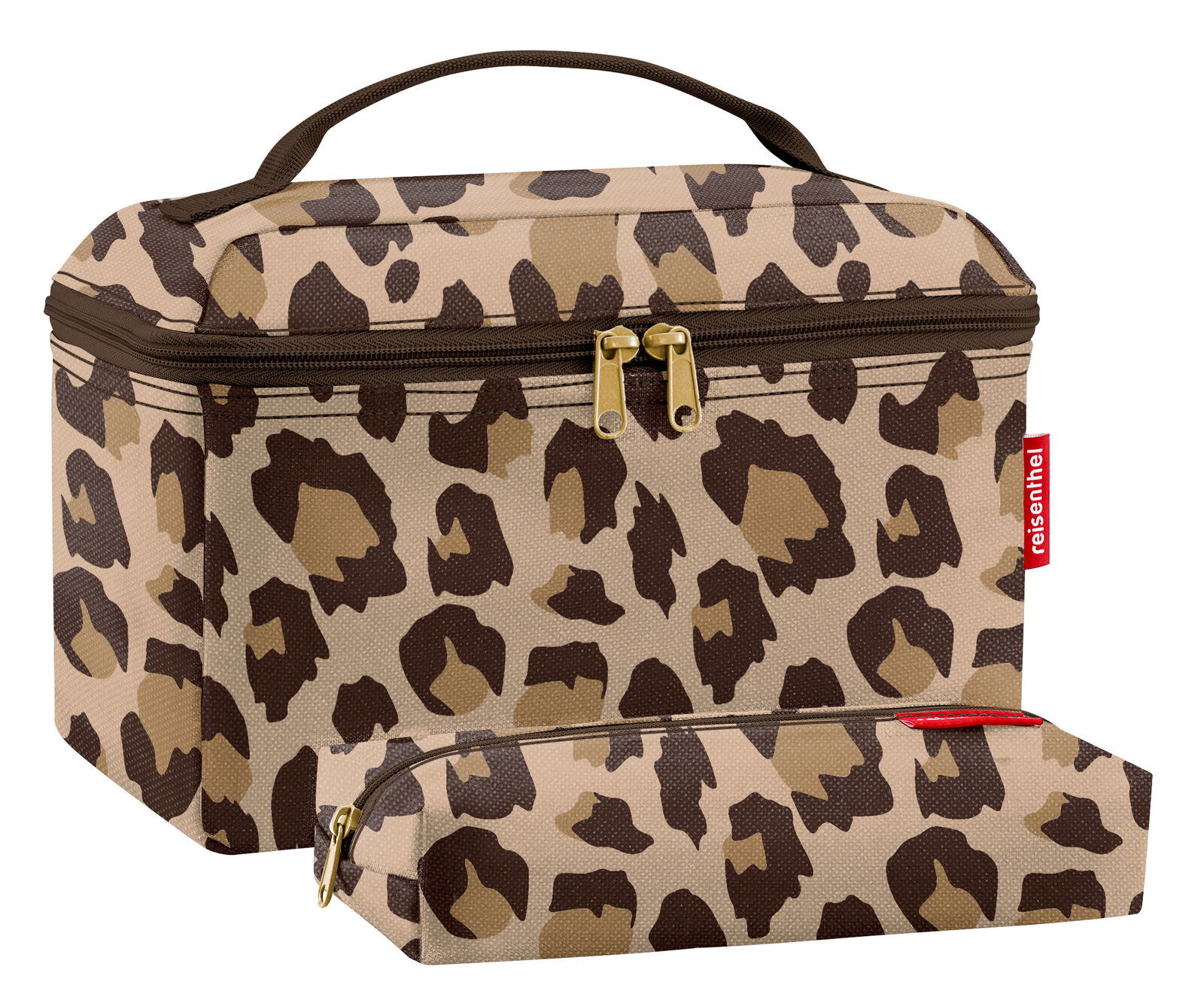 Reisenthel Beautycase Set LEO MACCHIATO Beautycase-Set mit Leopardenmuster, bestehend aus einer großen und einer kleinen Tasche, Vorderansicht