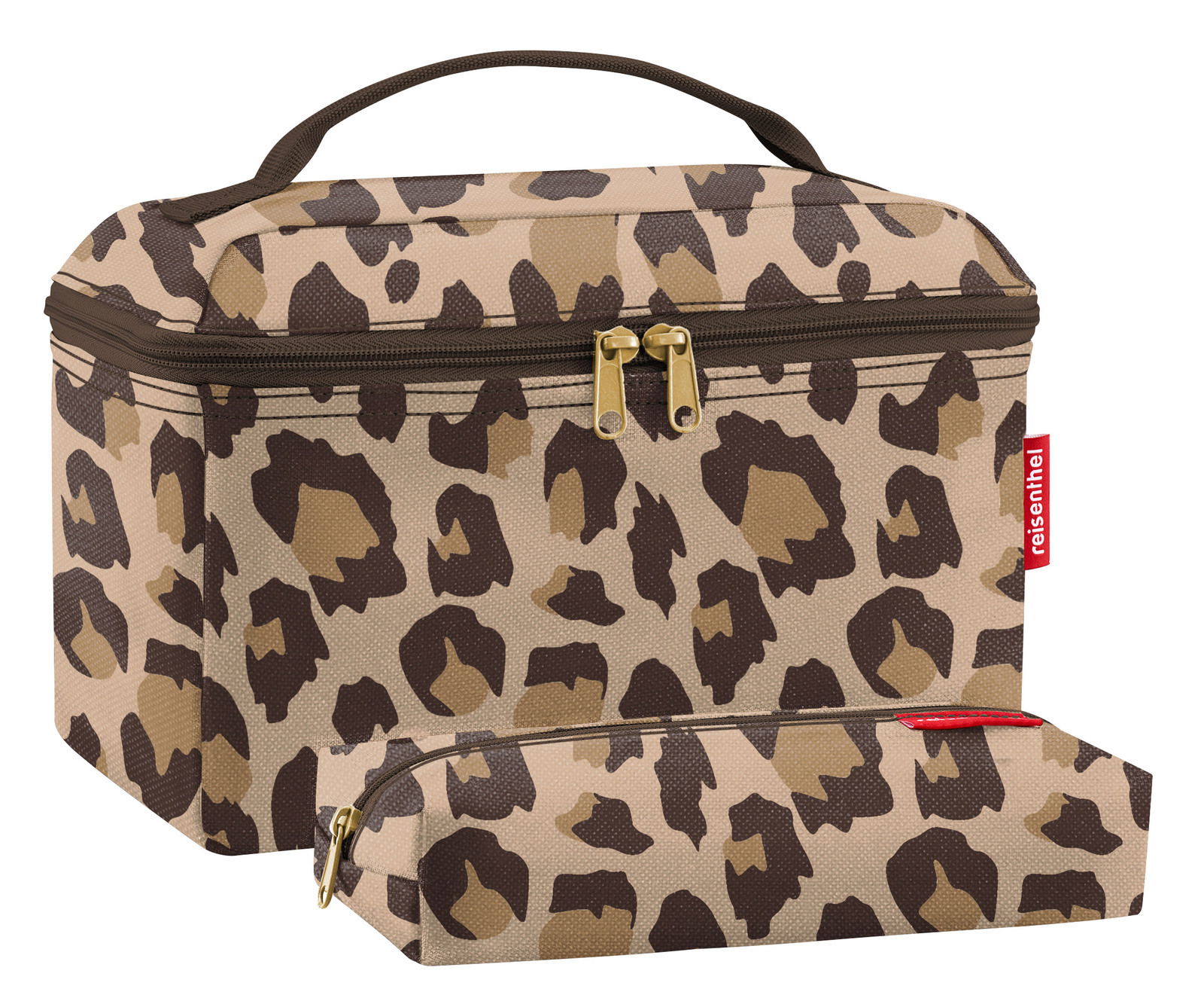 Beautycase-Set mit Leopardenmuster, bestehend aus einer großen und einer kleinen Tasche, Vorderansicht