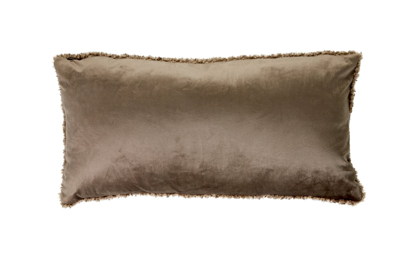 Braunes rechteckiges Kissen 60x30 cm mit flauschigem Rand, Vorderansicht