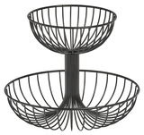 Zweistöckige Obst-Etagere aus schwarzem Metall, seitliche Perspektive