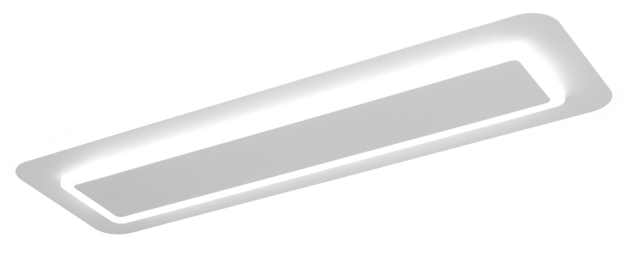 Rechteckige LED-Deckenleuchte in Weiß, seitliche Perspektive