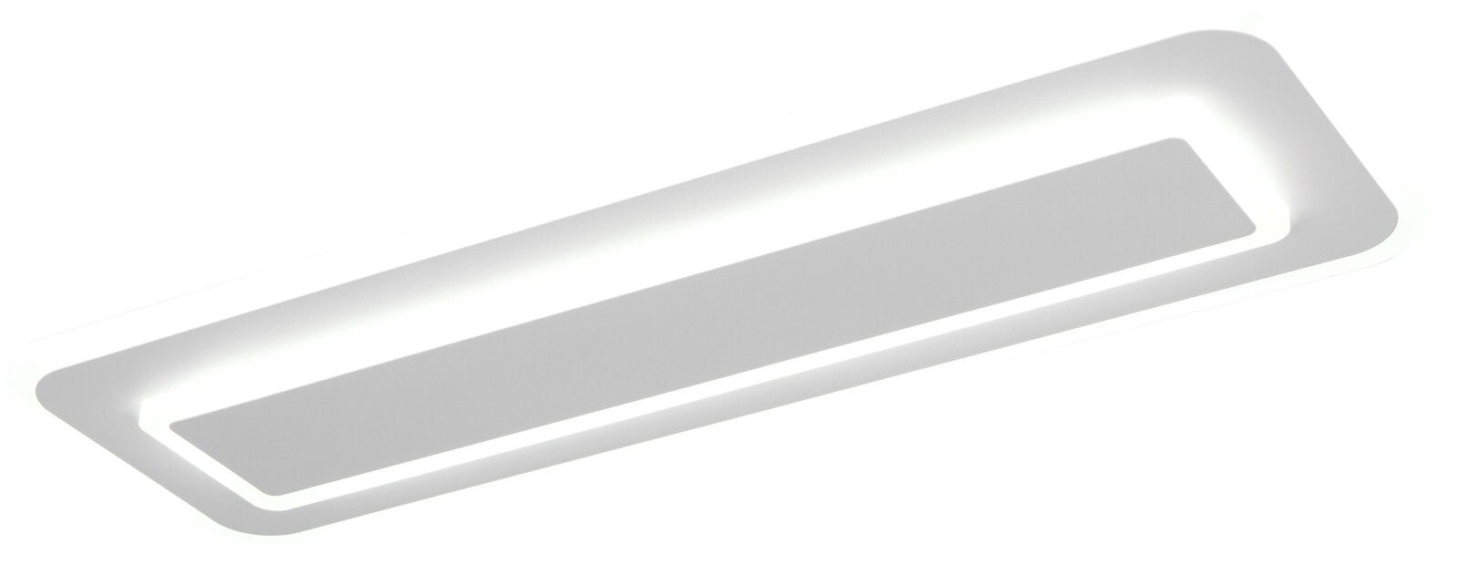 Rechteckige LED-Deckenleuchte in Weiß, seitliche Perspektive