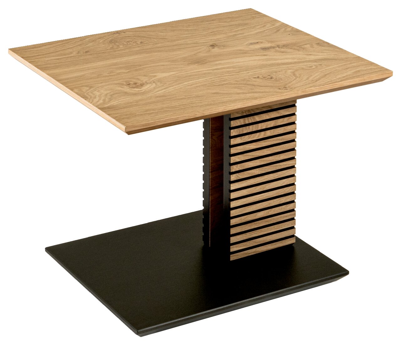 Zurbrüggen Beistelltisch 5603 Moderner Beistelltisch mit Holzplatte und gestreifter Mittelsäule, seitliche Perspektive