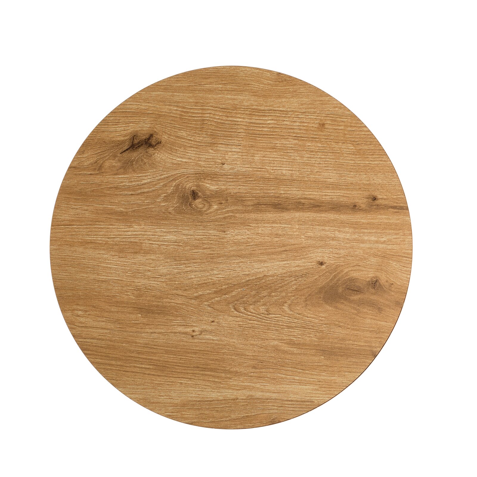 Runde Tischplatte aus Holz in Vogelperspektive