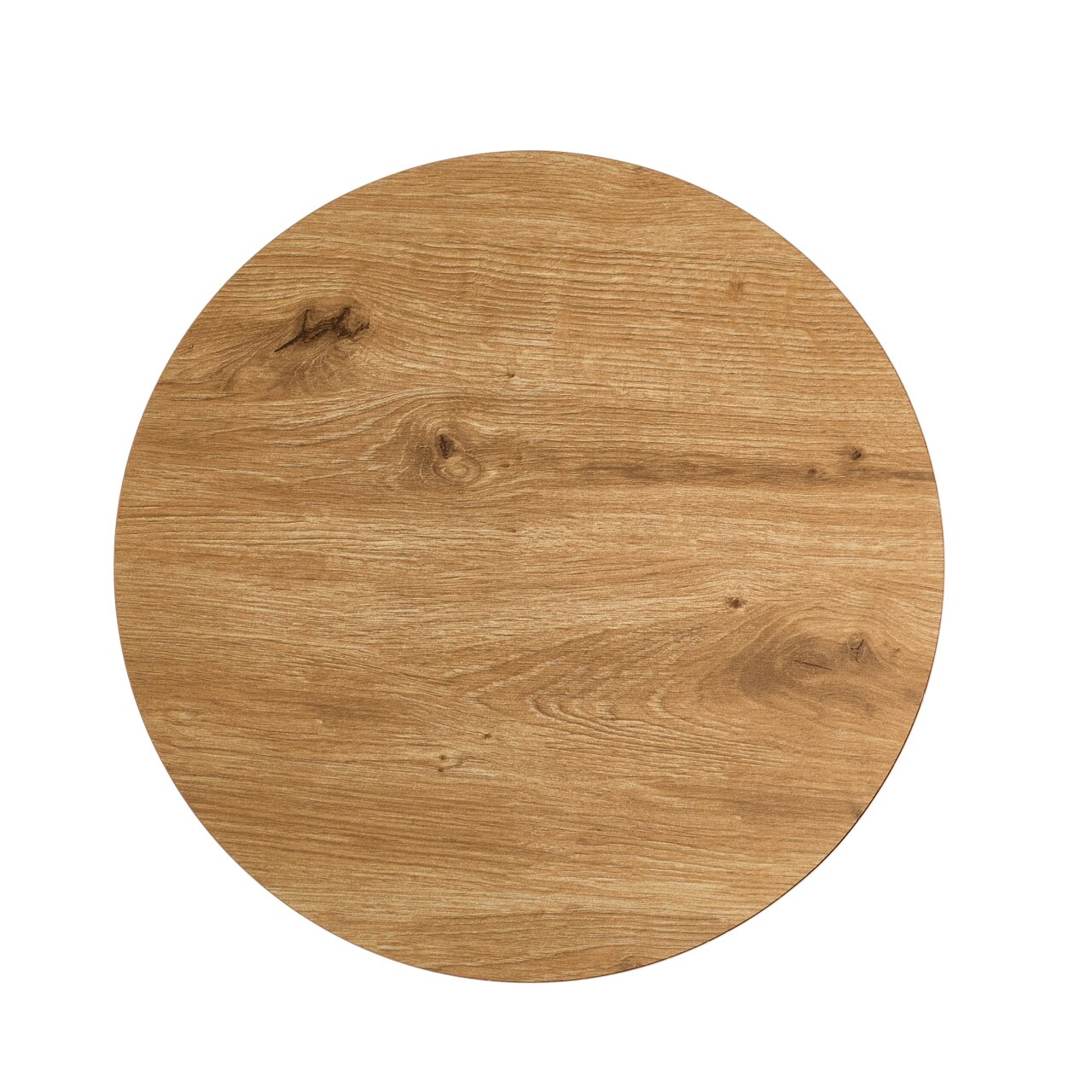 Runde Tischplatte aus Holz in Vogelperspektive