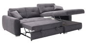 Graues Ecksofa mit ausziehbarer Schlaffunktion und Stauraum, seitliche Perspektive