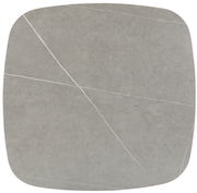 Draufsicht auf eine quadratische Tischplatte aus grauem Marmor mit feinen weißen Adern.